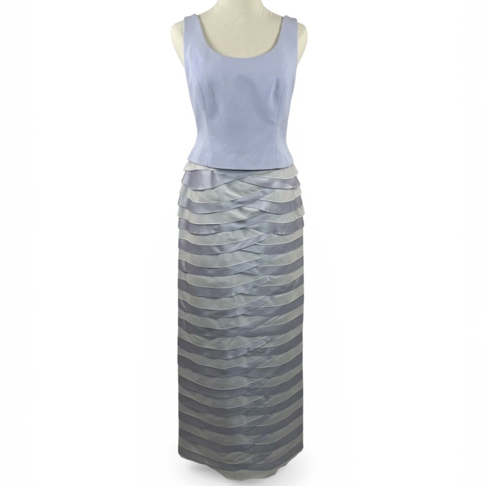 Daymor Couture Formal Sleeveless Long Blue Gown Ruffle Silk Organza Size 6